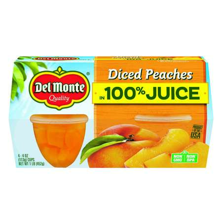 DEL MONTE Del Monte In 100% Juice Diced Peach 4 oz. Plastic Bowl, PK24 2000165